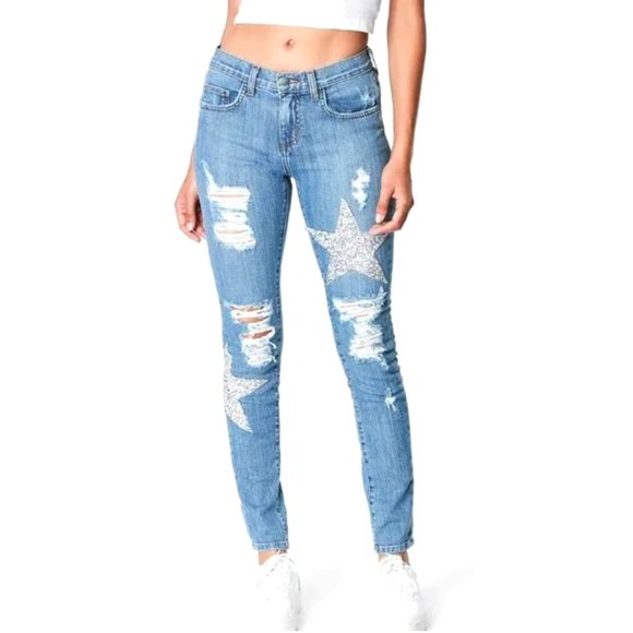 Carmar Denim Rhinestone Star Patch Mia Medium Wash Denim Jeans, 26 - Picture 1 of 9
